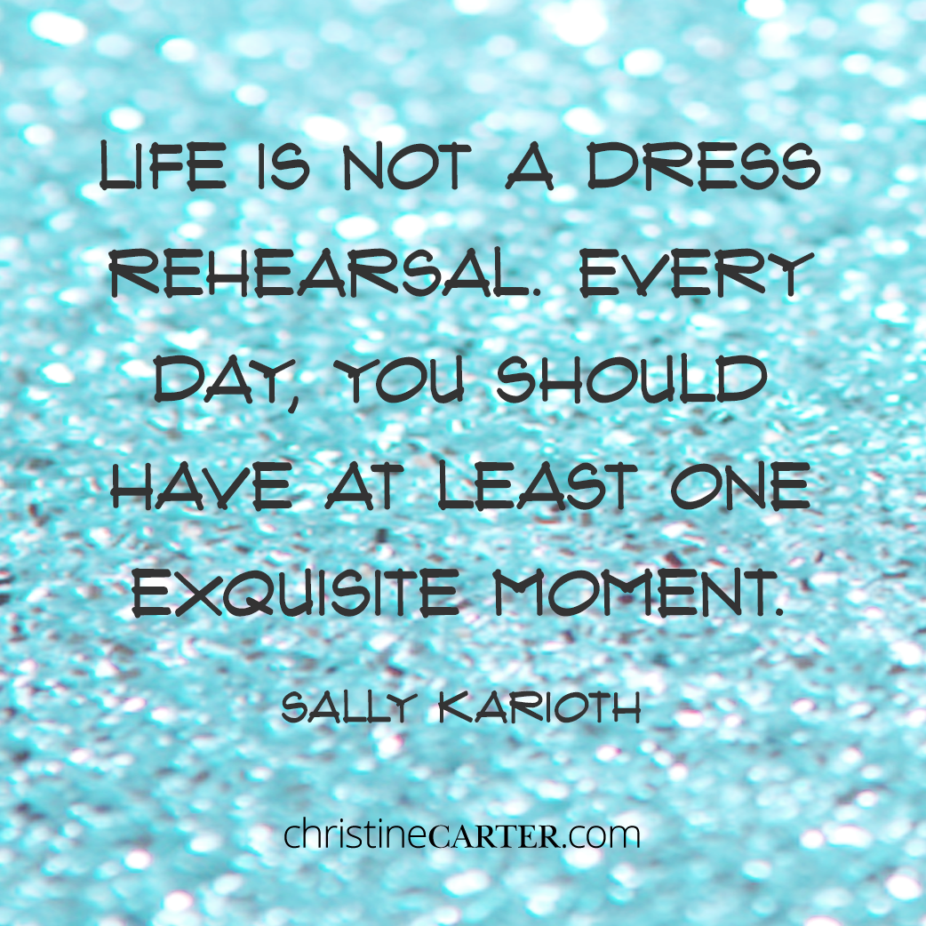 Life is not a dress rehearsal. Every day, you should have at least one exquisite moment. Sally Karioth