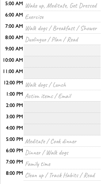 Ideal Day planning spreadsheet